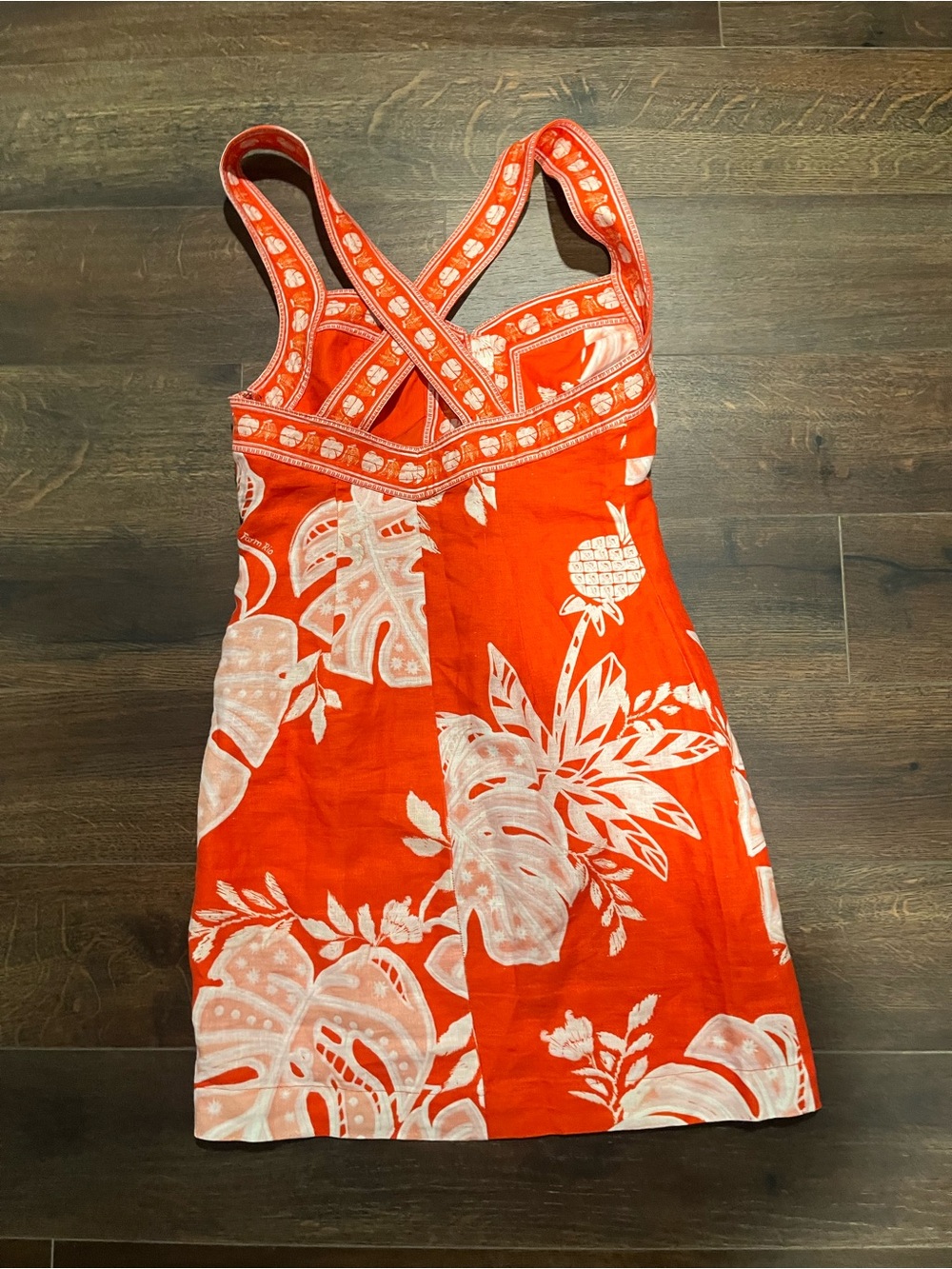 FARM RIO Red Tropical Monstera Pineapple Linen Mini Dress Size Small EUC - Picture 7 of 8